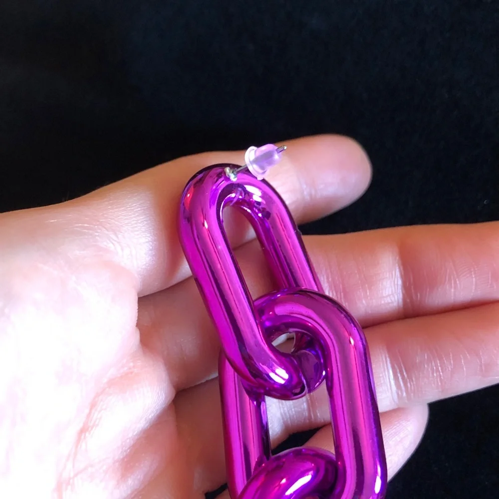 Vibrant Metallic Purple Chain Link Fashion Jewelry Earrings